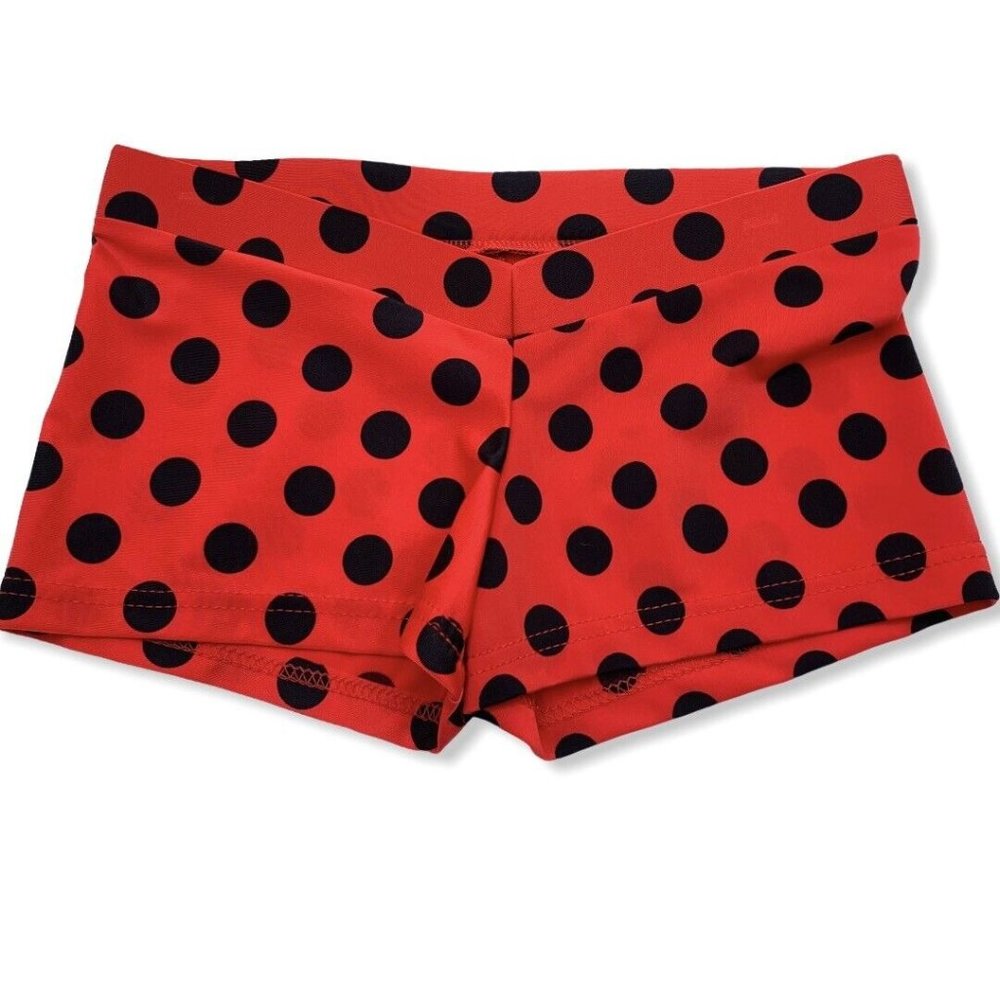 Womens Cheer Dance Boy Cut Hot Pants Black Red Polka Dots Low Rise Small New - Picture 7 of 7